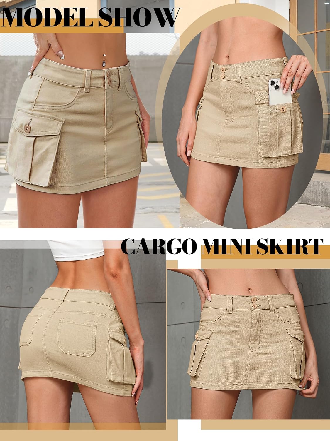 Mancreda Women Denim Mini Skirt Low Rise Y2K Jean Skirts Flap Pockets