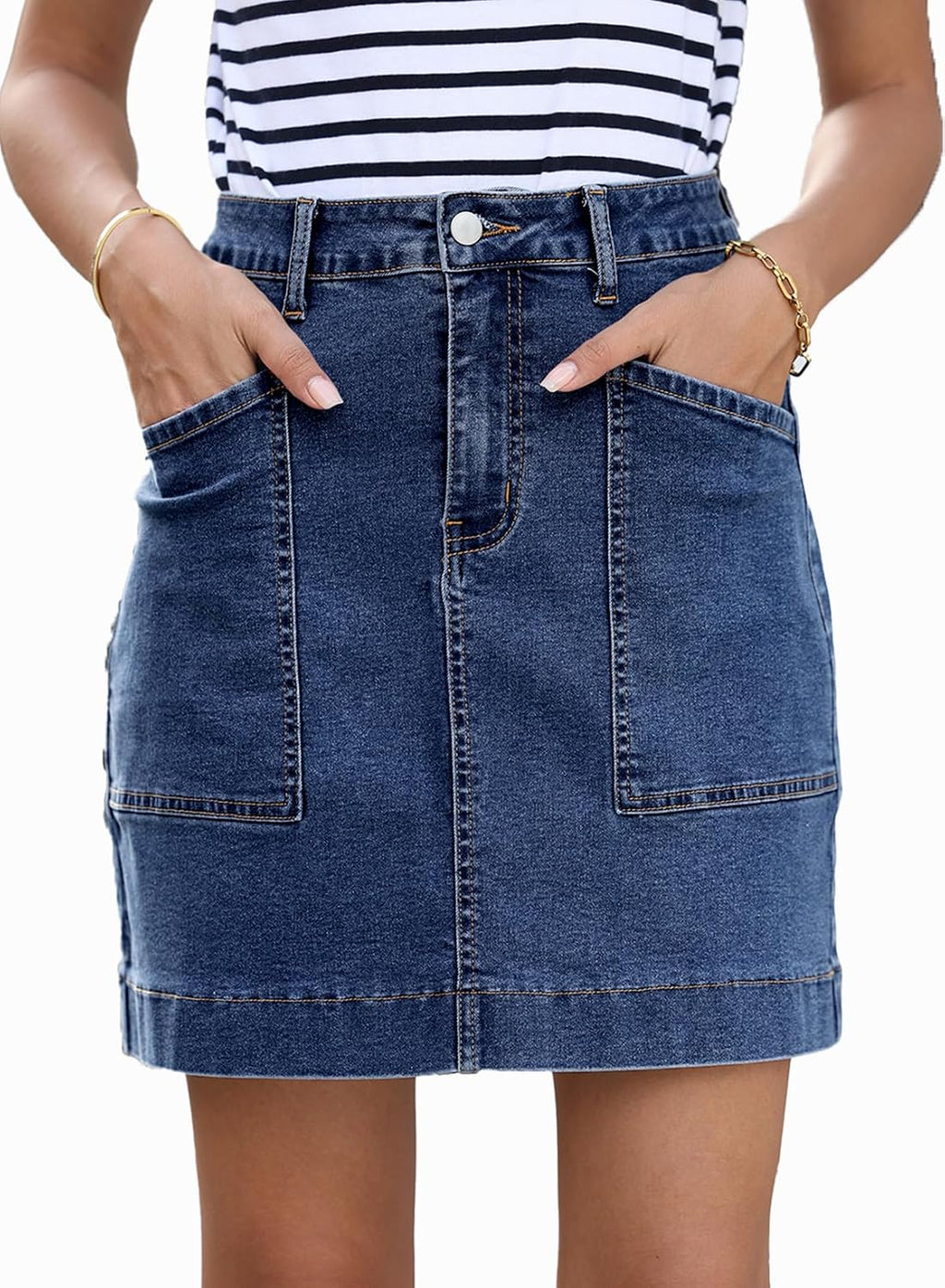 Sidefeel Women's Jean Skirt High Waisted Denim Skirt with Pockets