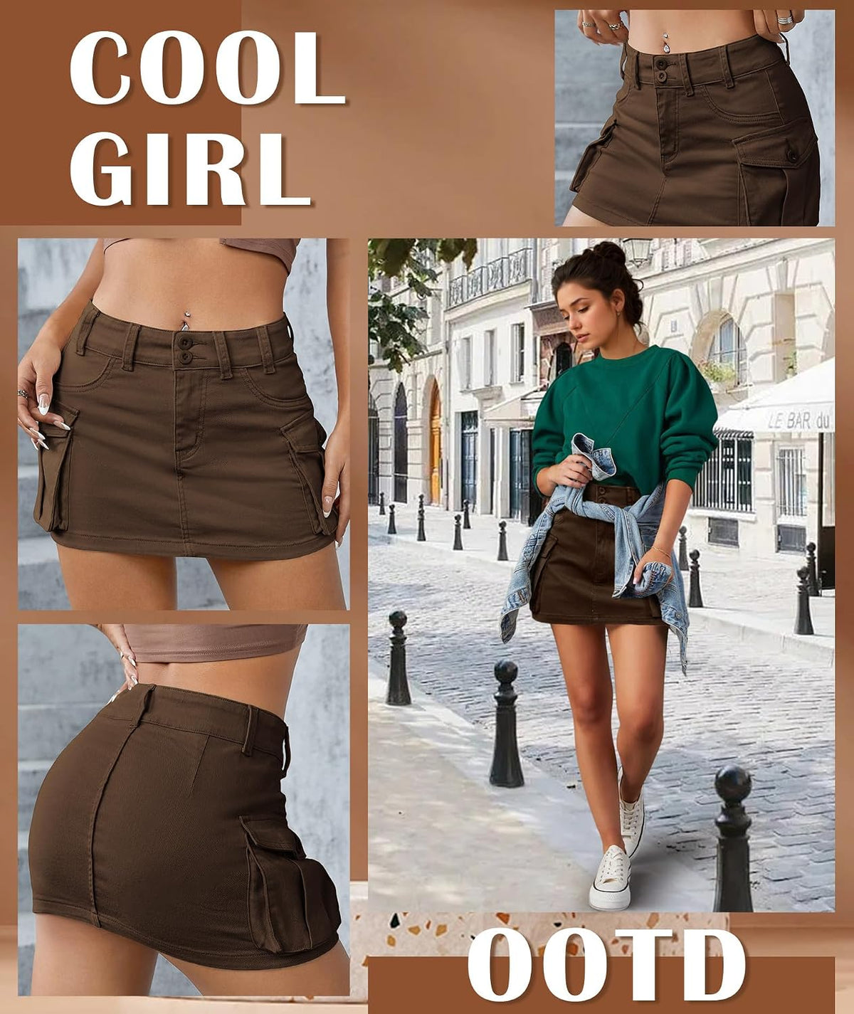 EARKOHA Womens Denim Cargo Mini Skirt Y2K Fall Jean Skirts Flap Pockets