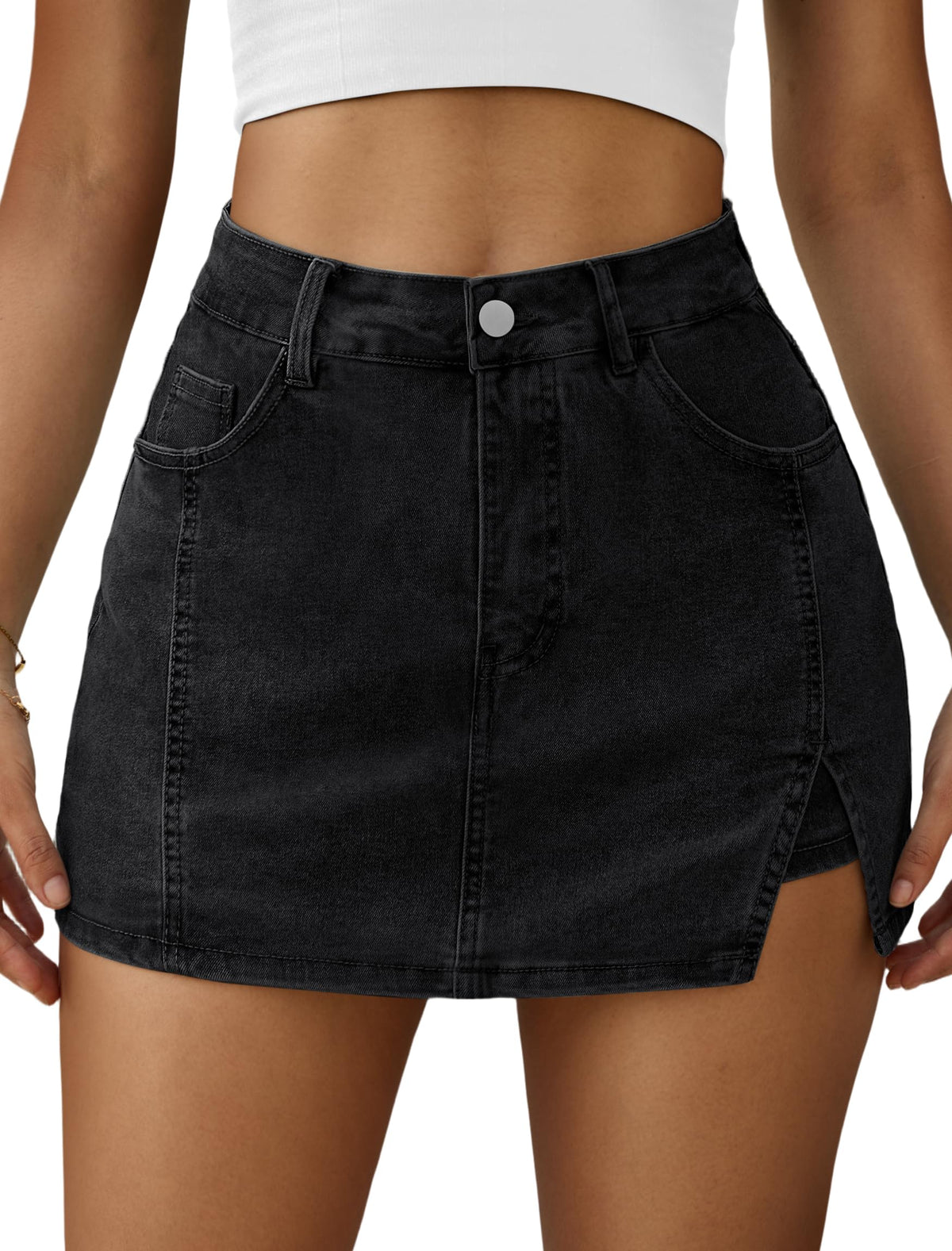 IWD Jean Skorts for Woman High Waisted Side Split Denim Mini Skirt