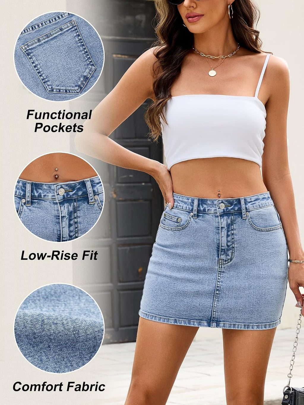 LOLILRSD Denim Skirt Mini Low Rise Jean Skirt for Women Y2K with Pockets