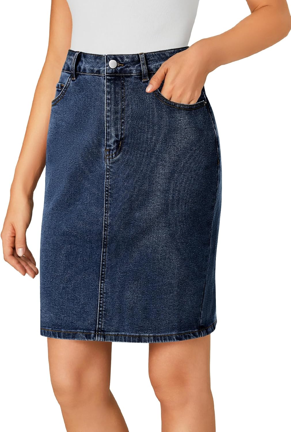 LYANER Women's Stretch High Waist Denim Skirt