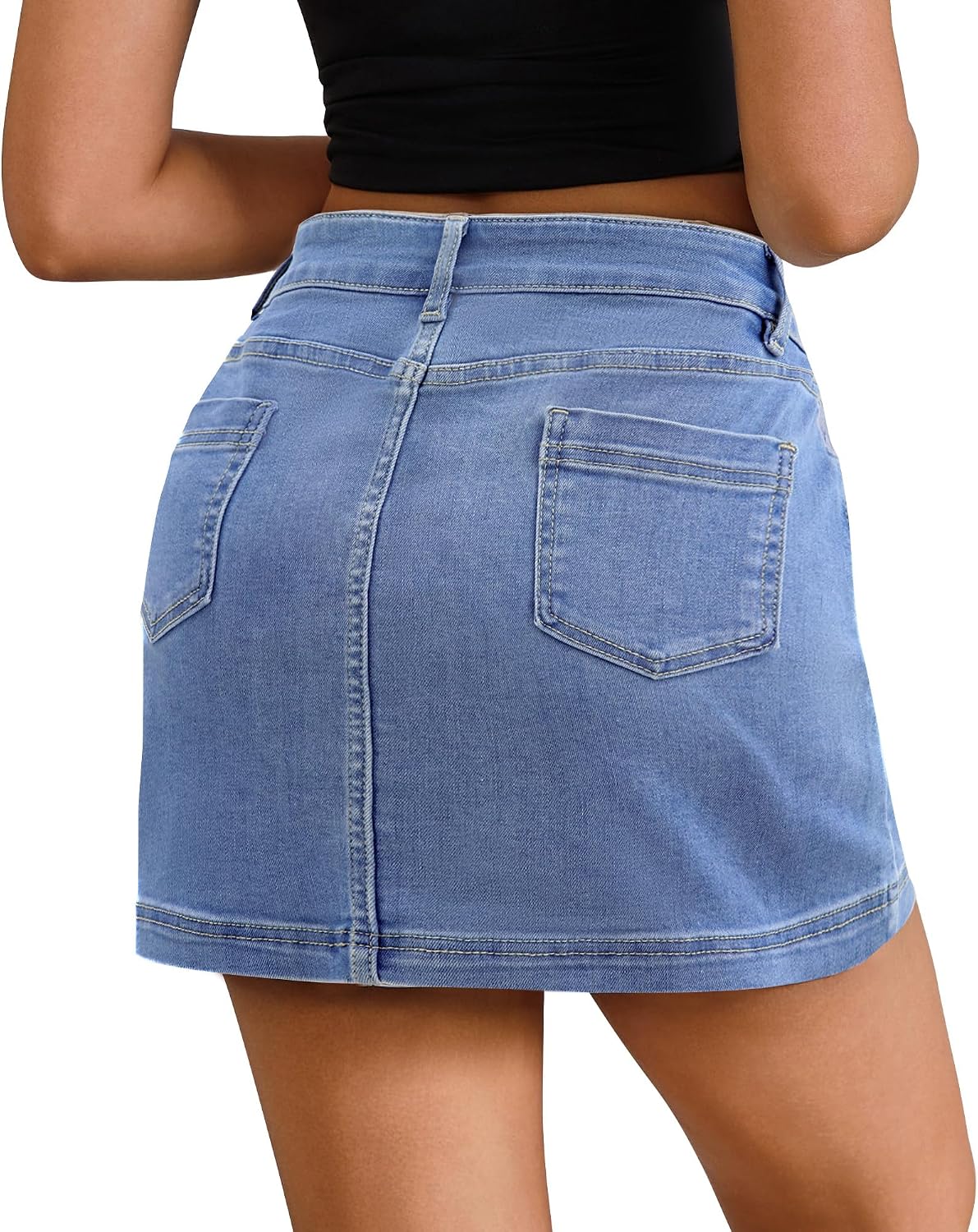 DLOODA Jean Denim Skirt for Women, Casual Denim Mini Skirt Stretchy Trendy Cute Micro Jean Skirts Zip Fly with 4 Pockets