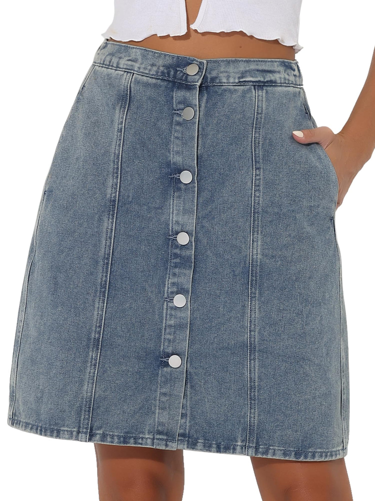 Allegra K Women's Denim Skirts Casual A-Line Short Button Down Jean Skirt