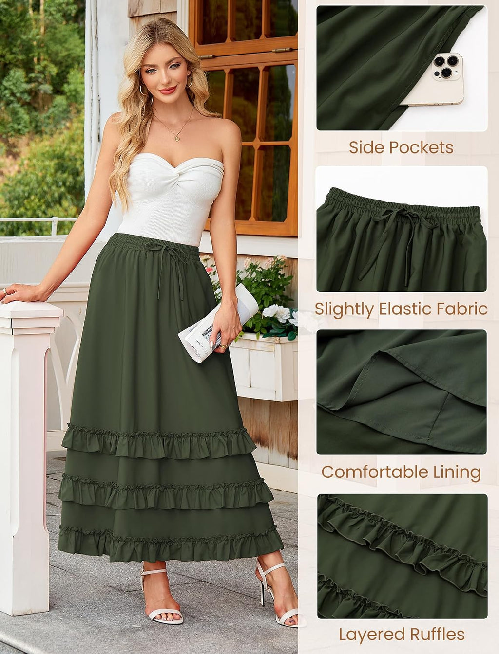 Arolina Women's Maxi Skirts Fall Flowy Ruffle Tiered Long Renaissance Skirt