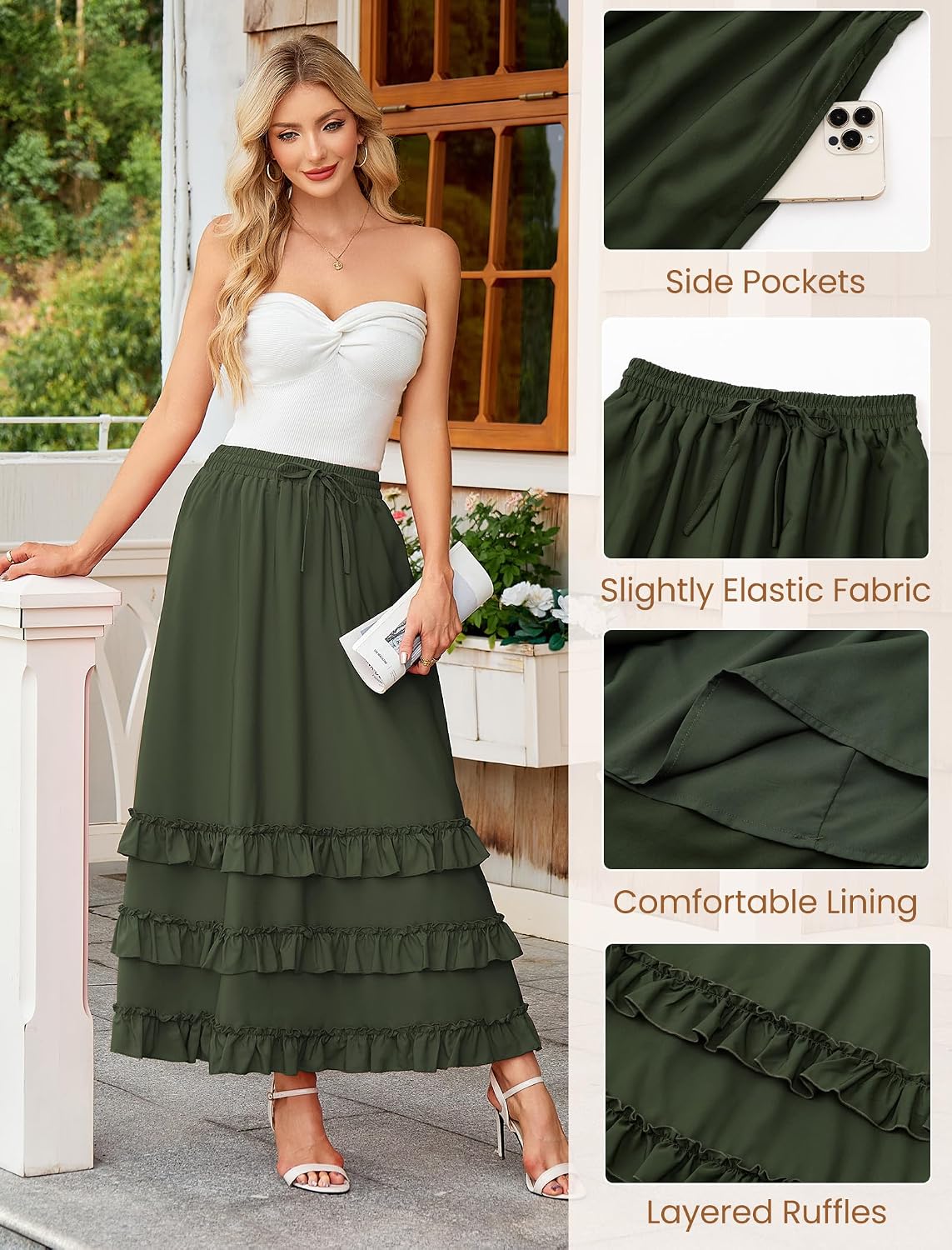 Arolina Women's Maxi Skirts Fall Flowy Ruffle Tiered Long Renaissance Skirt