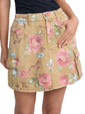 SCOFEEL Women’s Floral Denim Mini Skirt High Waist Cargo Jean Skirt
