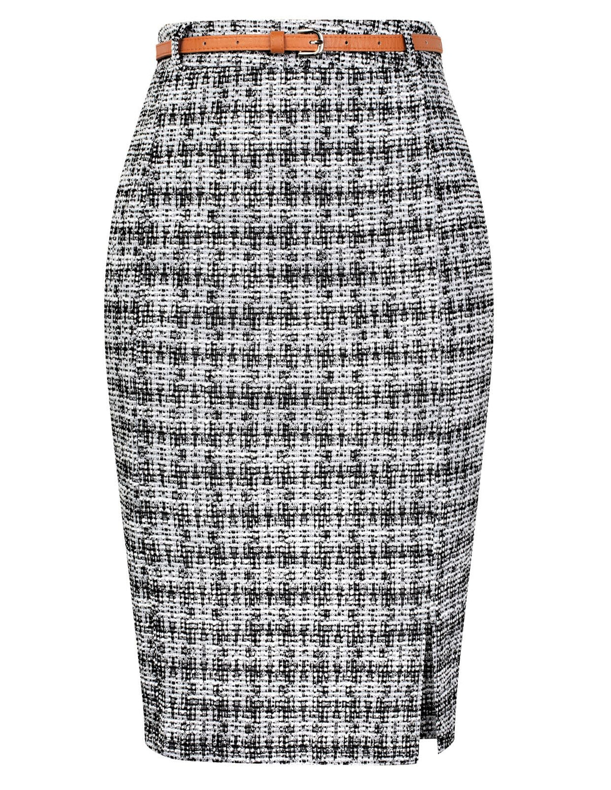 Kate Kasin Women Tweed Pencil Skirt, Knee Length Skirts with Slit