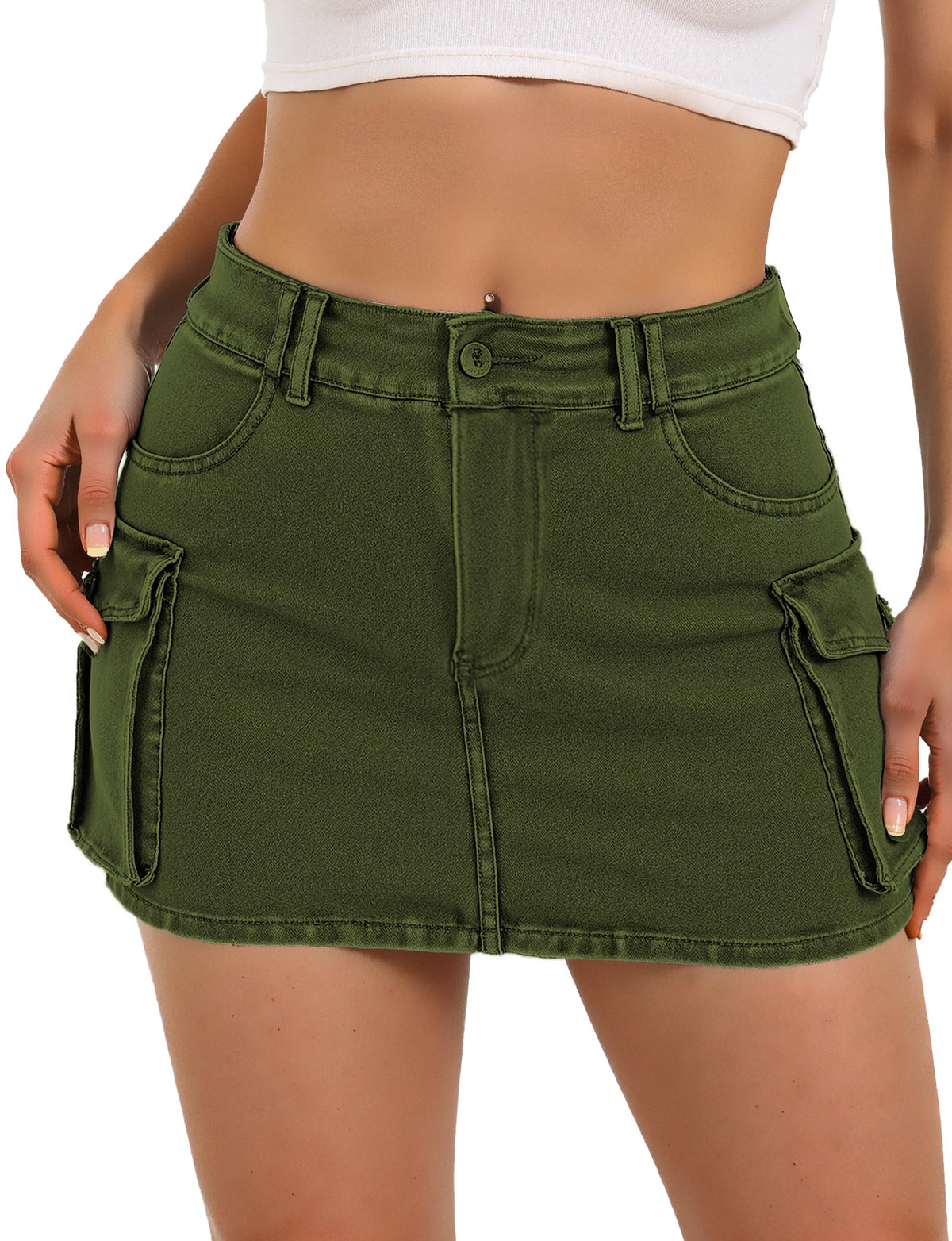 Buauty Women Denim Cargo Skirt Y2K, Mini Low Waist Jean Skirts Bodycon Flap Pockets 2026 Trendy Short