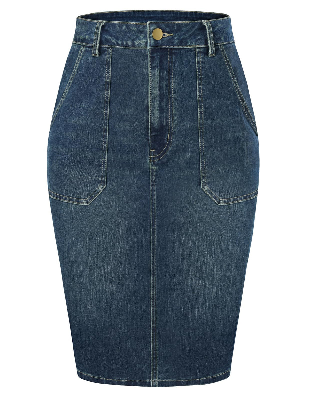 Belle Poque Women's Denim Skirt Stretchy High Waisted Below Knee Length Jean Skirt with Pockets Spring Summer Trendy 2026