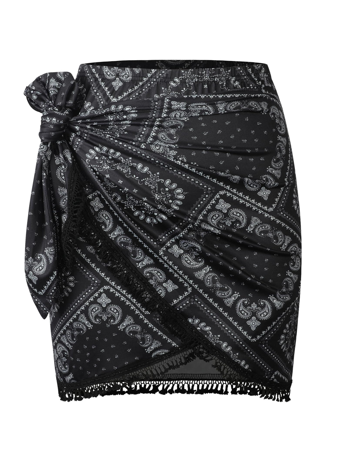 ZAFUL Slit Skirt for Women Boho Print Tie Side Wrap Tassel Casual Beach Mini Skirt