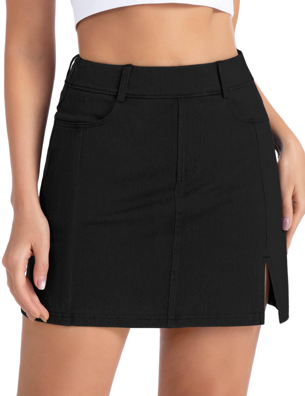 THE GYM PEOPLE Women's Stretchy Jean Skorts Pull on Denim Skirts Side Split