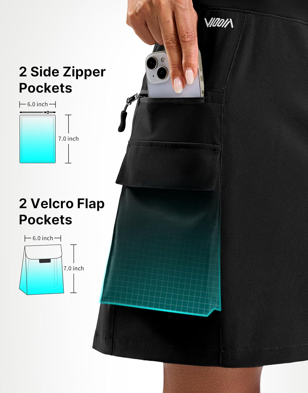 Viodia 18'' Women's Hiking Cargo Skorts with 6 Pockets Knee Length Skirts