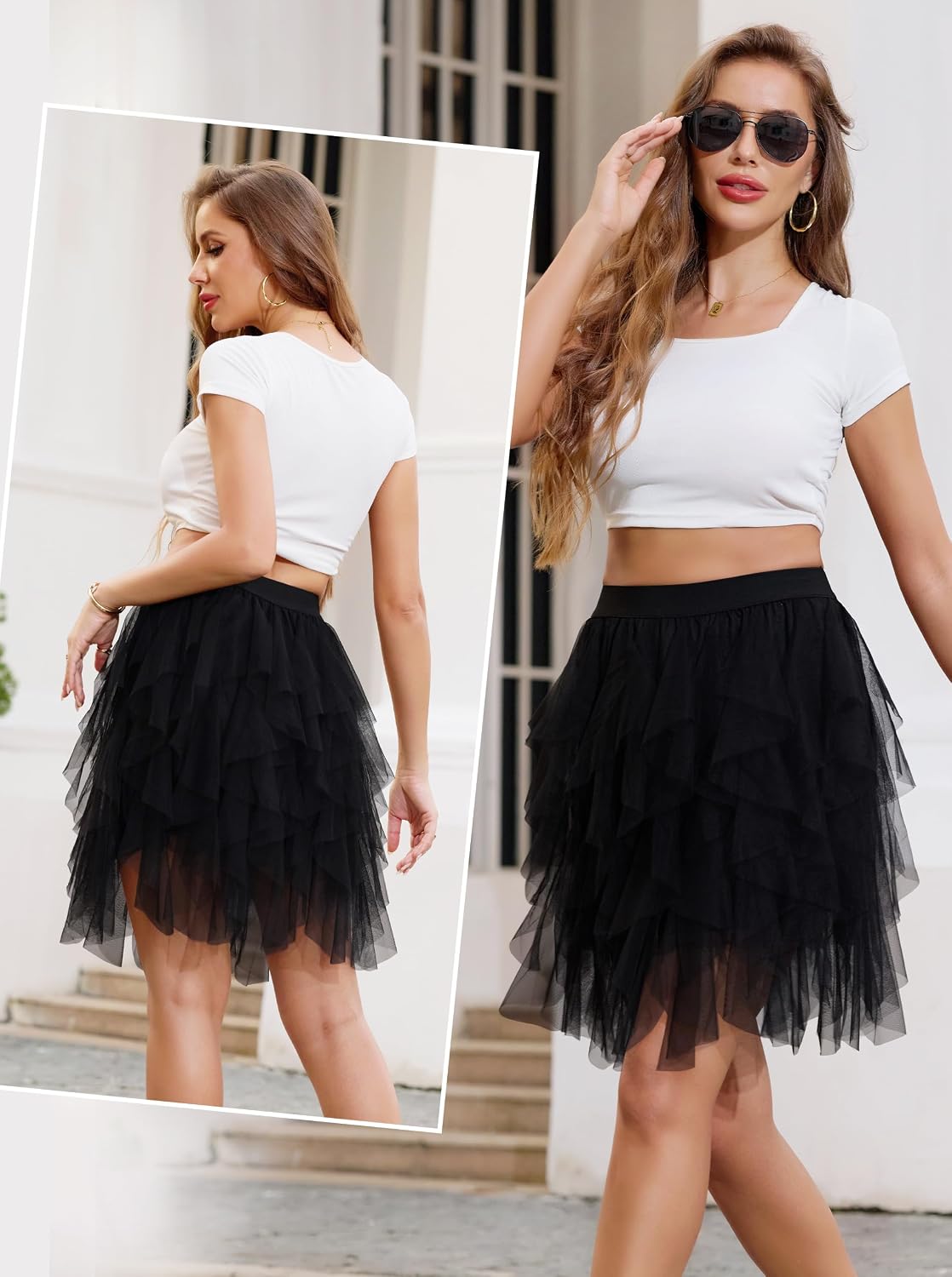 Women's Tulle Skirts Fluffy Dance Skirts Tulle Mesh Ballet Skirt Irregular Fairy Skirt for Dance Costume S-3XL