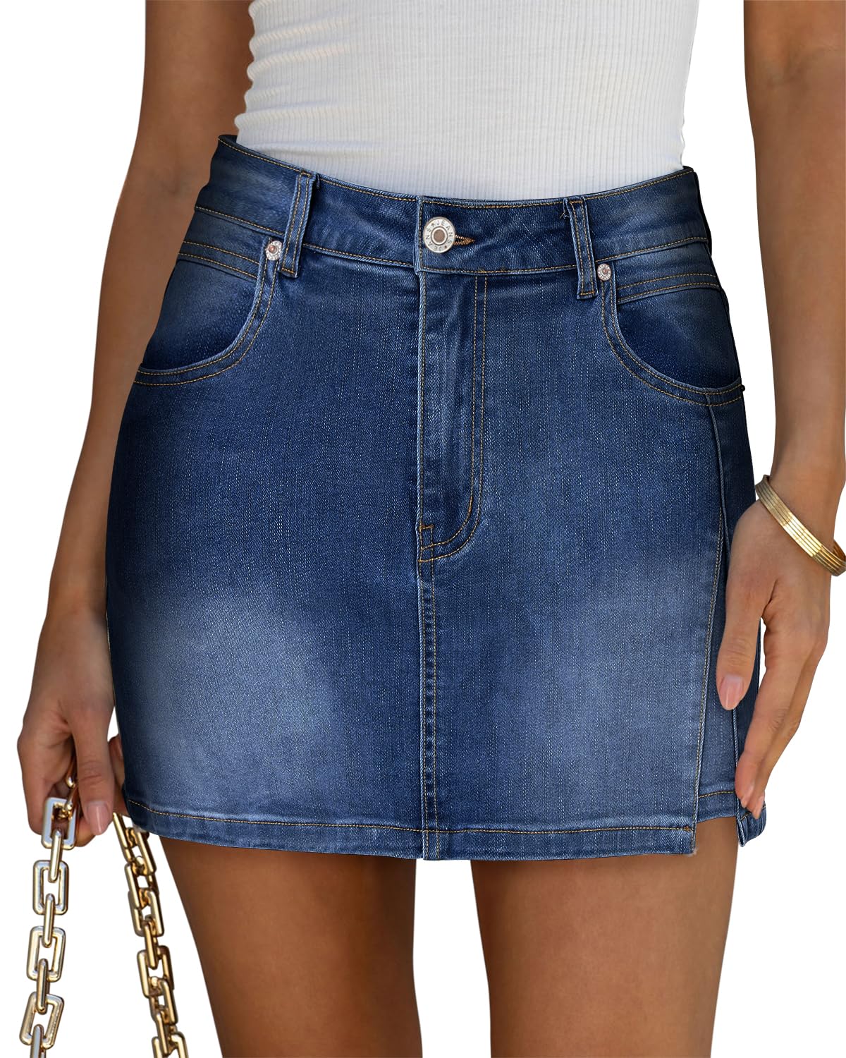 Angerella Skorts Skirts for Women Denim Mini Skirt High Waisted Jean Shorts Stretchy Denim Skirts