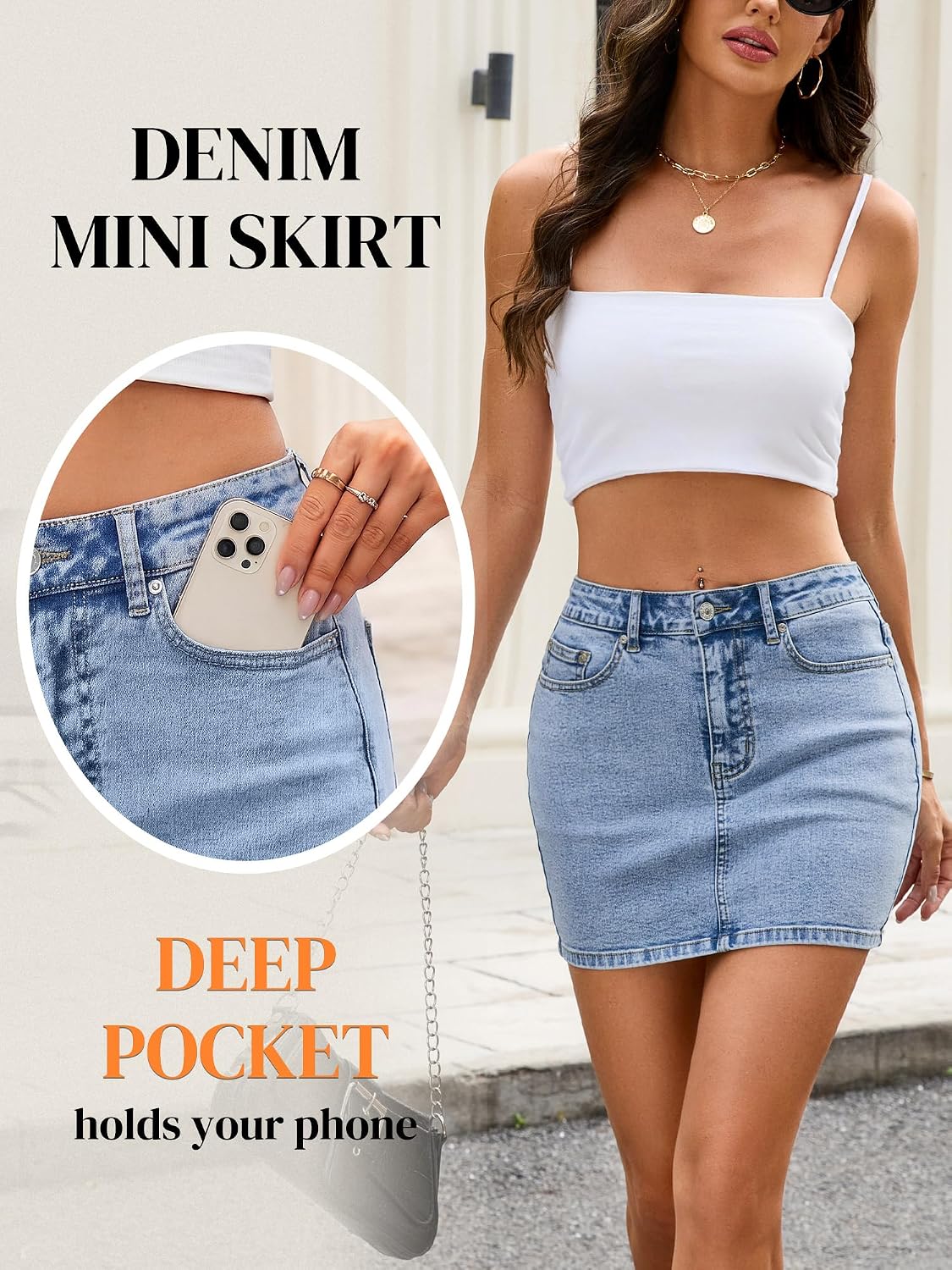 LOLILRSD Denim Skirt Mini Low Rise Jean Skirt for Women Y2K with Pockets