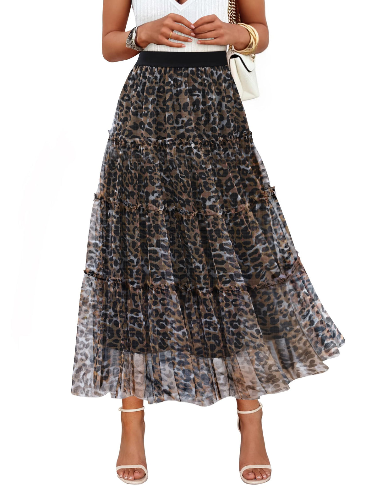 ZESICA Women's Tulle A-Line Flowy Ruffle Tiered Fall Trendy Maxi Skirts