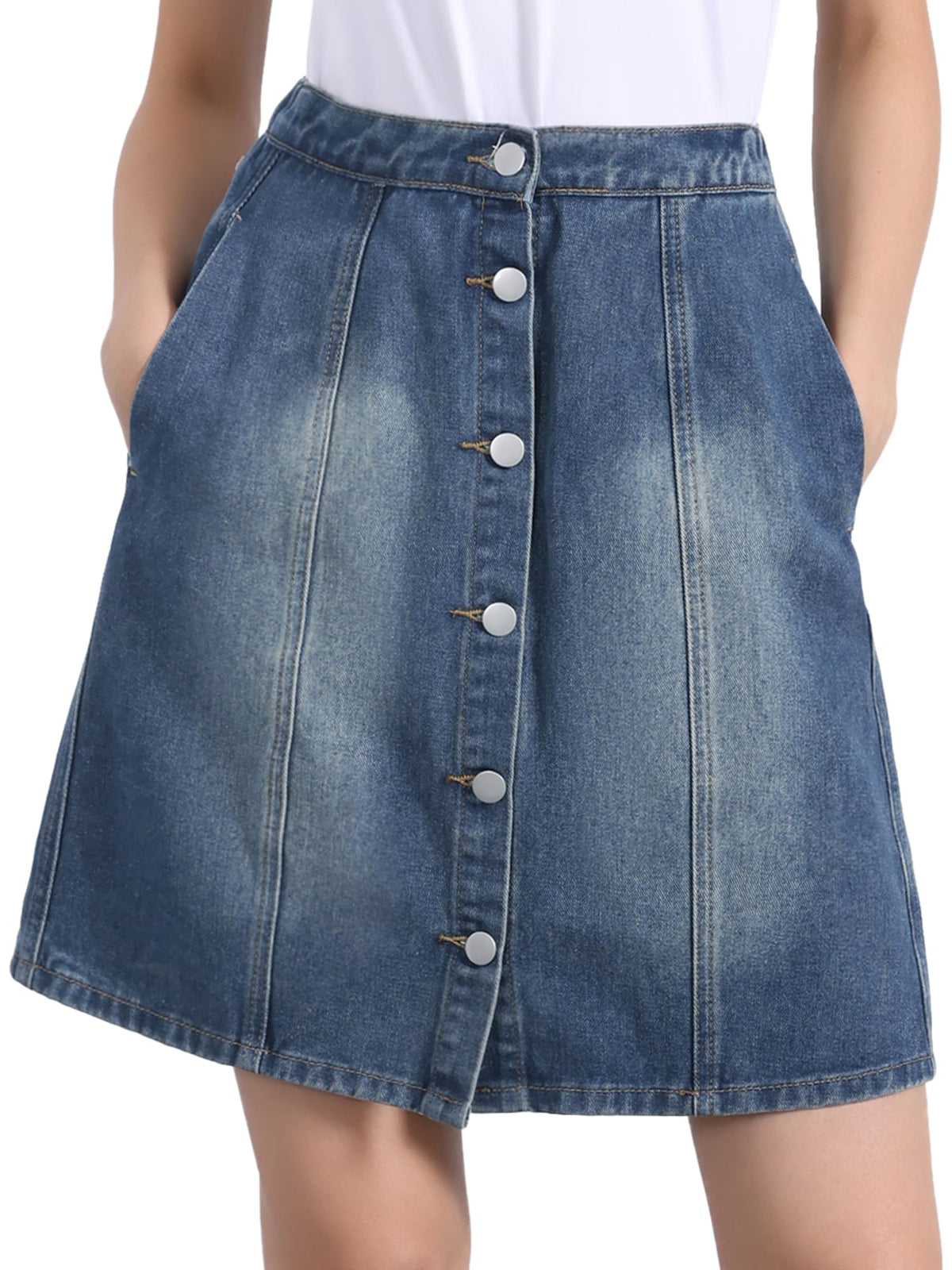 Allegra K Women's Denim Skirts Casual A-Line Short Button Down Jean Skirt