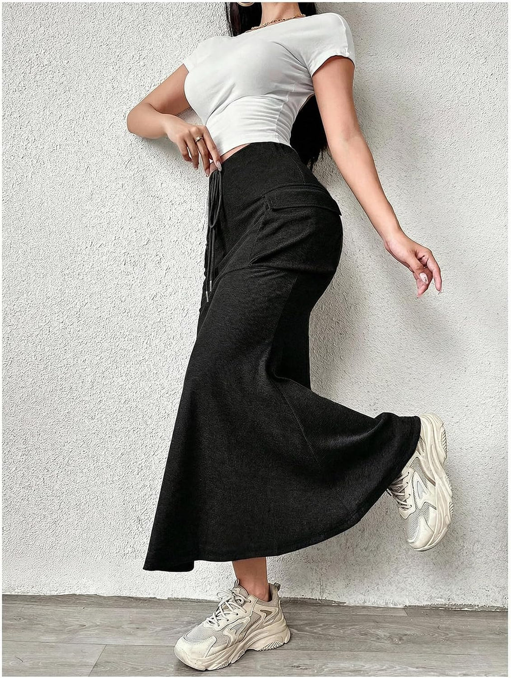 Verdusa Women's Fishtail Maxi Cargo Skirt Bodycon Work Skirt with Pockets
