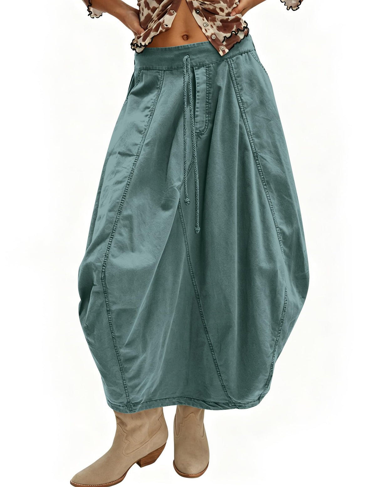 TERIVEEK Women Poplin Midi Skirt Baggy Summer Mid Rise Parachute Skirt Y2k Cargo Maxi Long Skirt with Pockets Streetwear