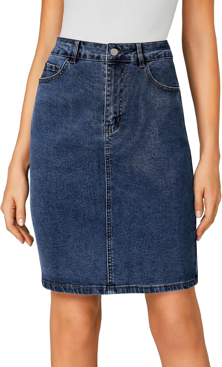 LYANER Women's Stretch High Waist Denim Skirt