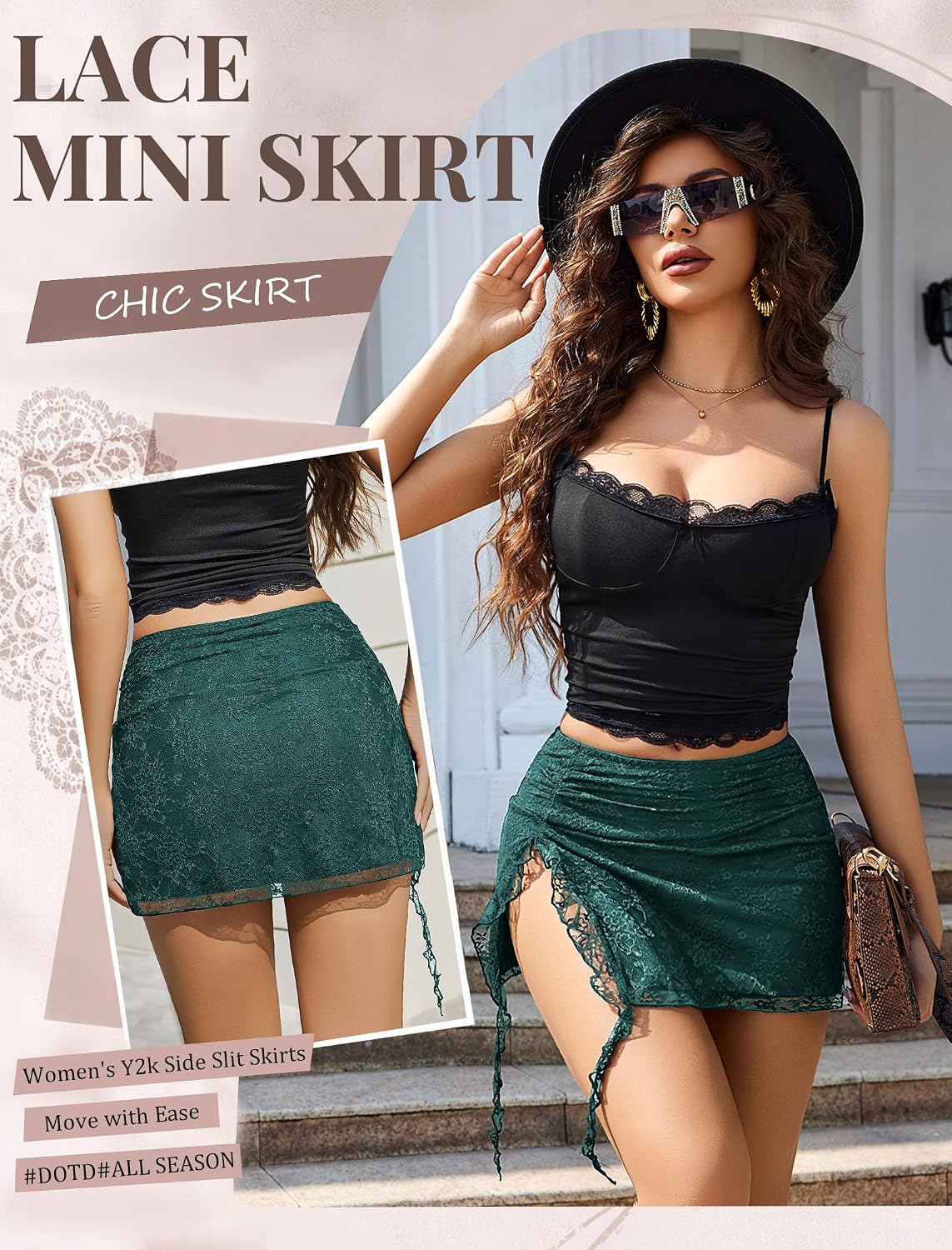 Avidlove Women's Mini Skirt Lace Sexy Side Slit Flowy Y2k Short Skirts