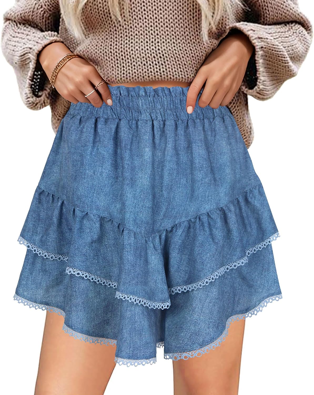 GOOBGS Women's High Waisted Flowy Skort Skirts Lace Short