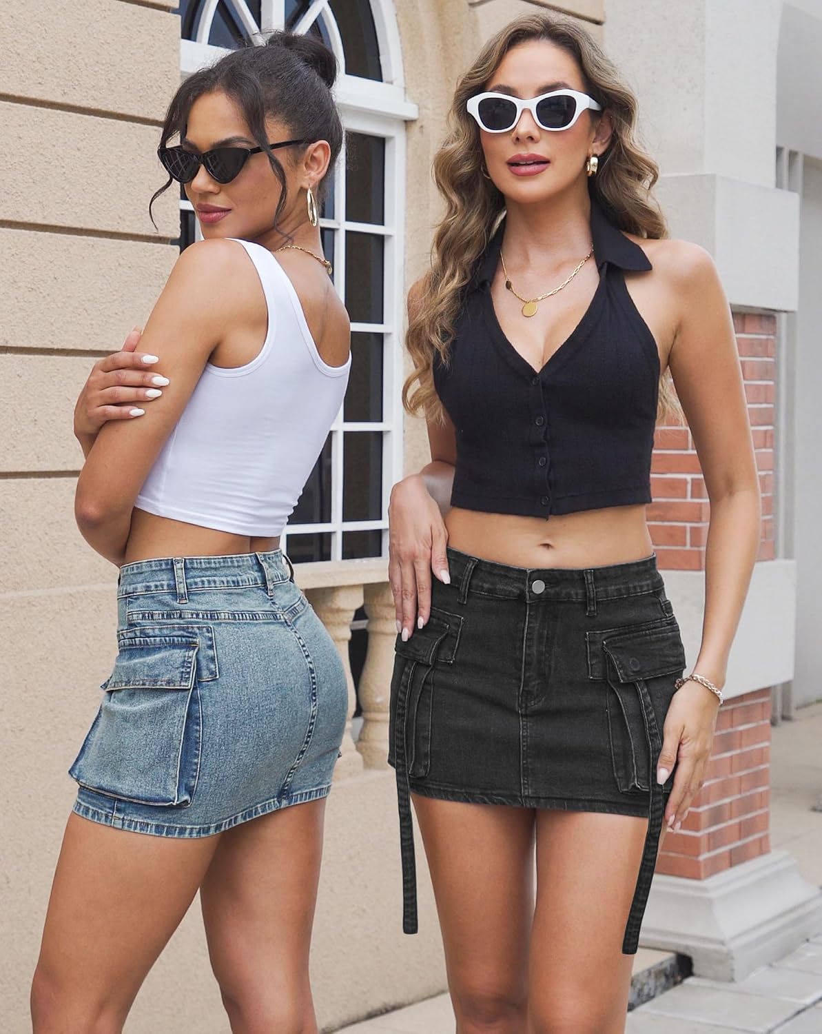 YZEGGO Womens Cargo Skirt Low Waist Button Denim Mini Skirt Summer Y2k Jean Skirt with Flap Pockets