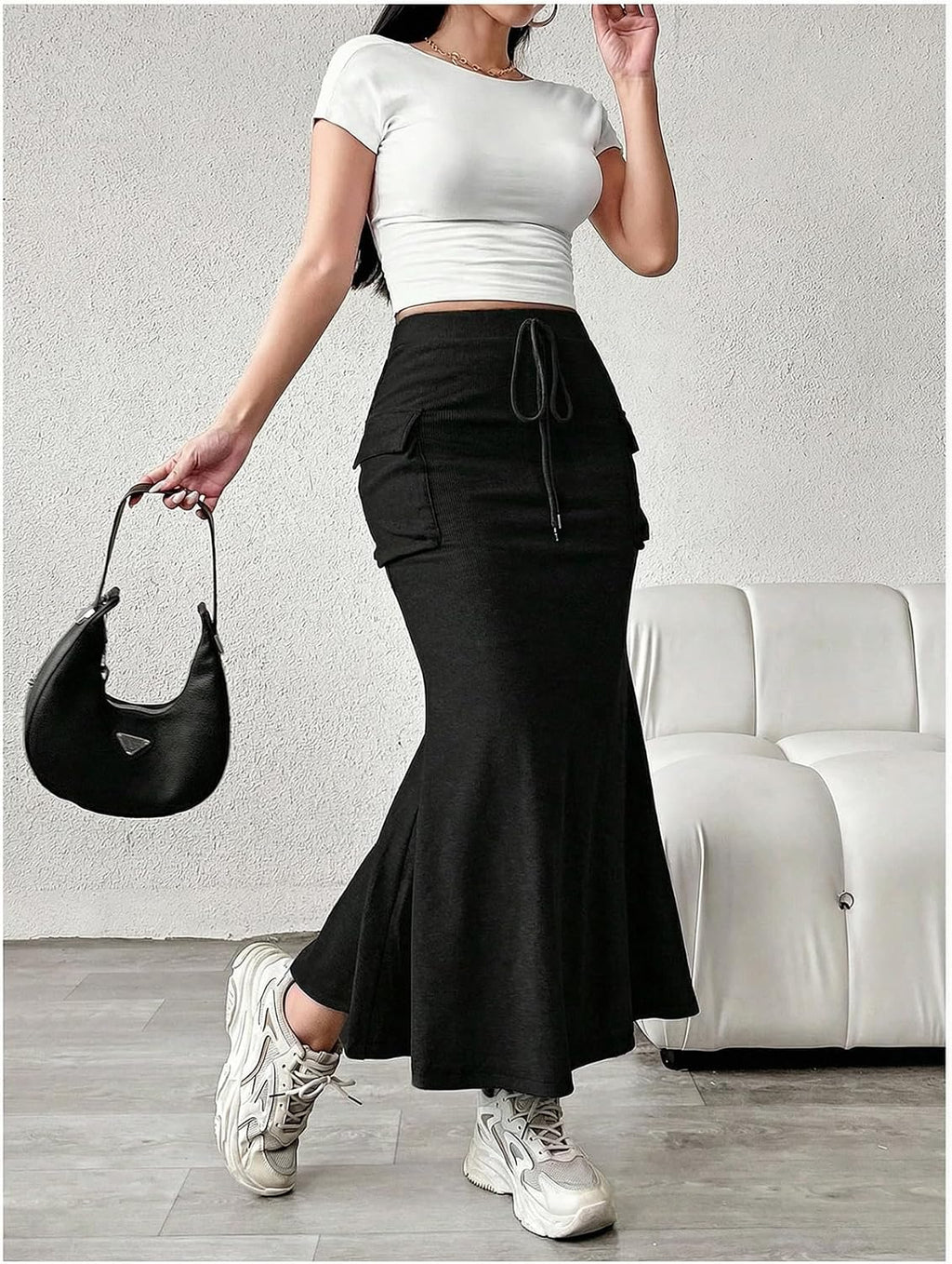 Verdusa Women's Fishtail Maxi Cargo Skirt Bodycon Work Skirt with Pockets