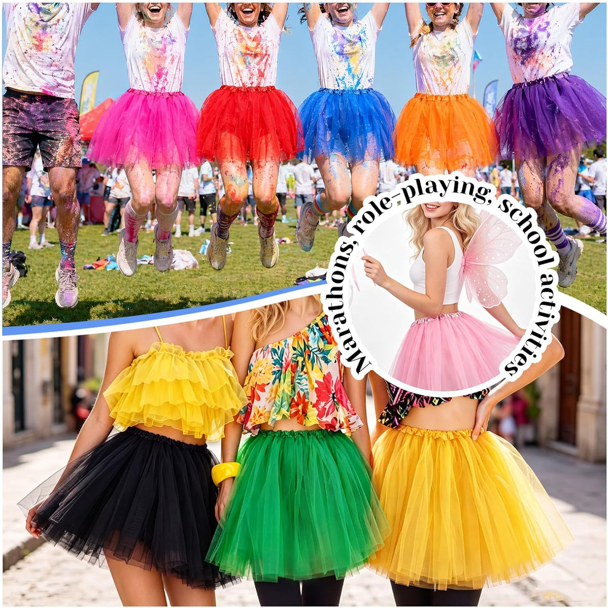 Tutu Skirts for Women Adults 5 Layers Fluffy Elastic Tulle Skirt Halloween 80s Running Party Dance Costume