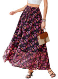 PRETTYGARDEN 2026 Summer Maxi Long Skirts for Women Trendy Boho Floral High Waisted Slit Flowy Travel Beach Vacation Clothes