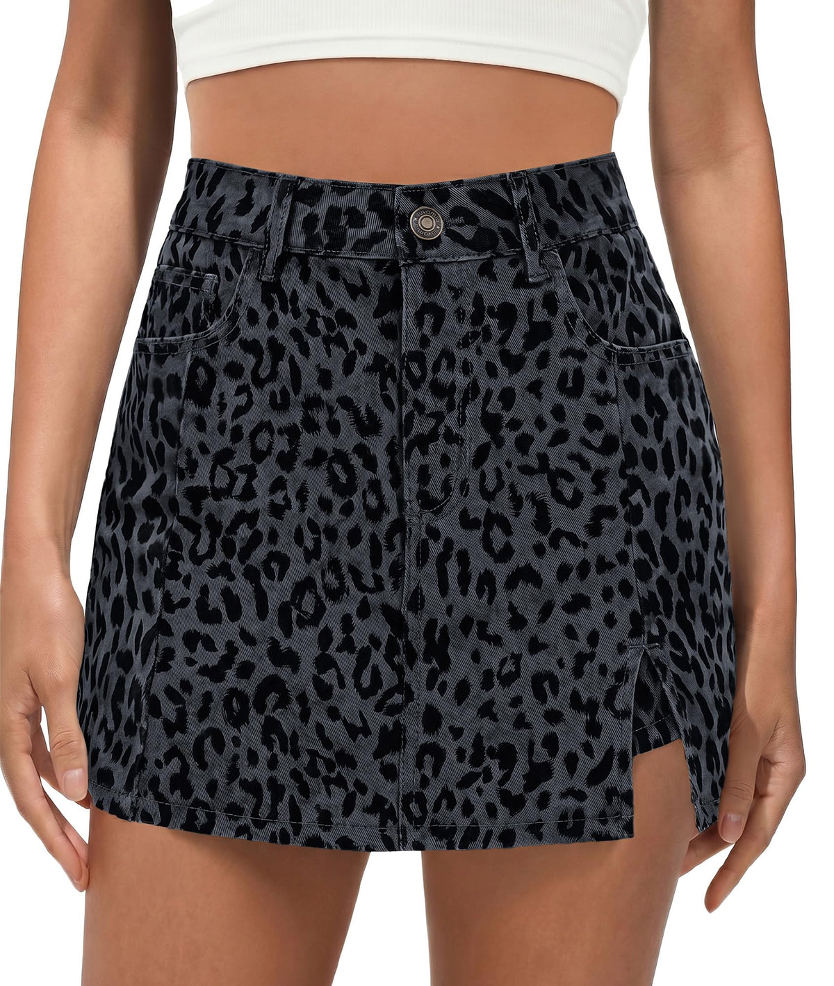 luvamia Skorts for Woman Leopard Cheetah Print Mini Skirt with Shorts High Waisted Trendy Cute Stretchy Side Slit Skort