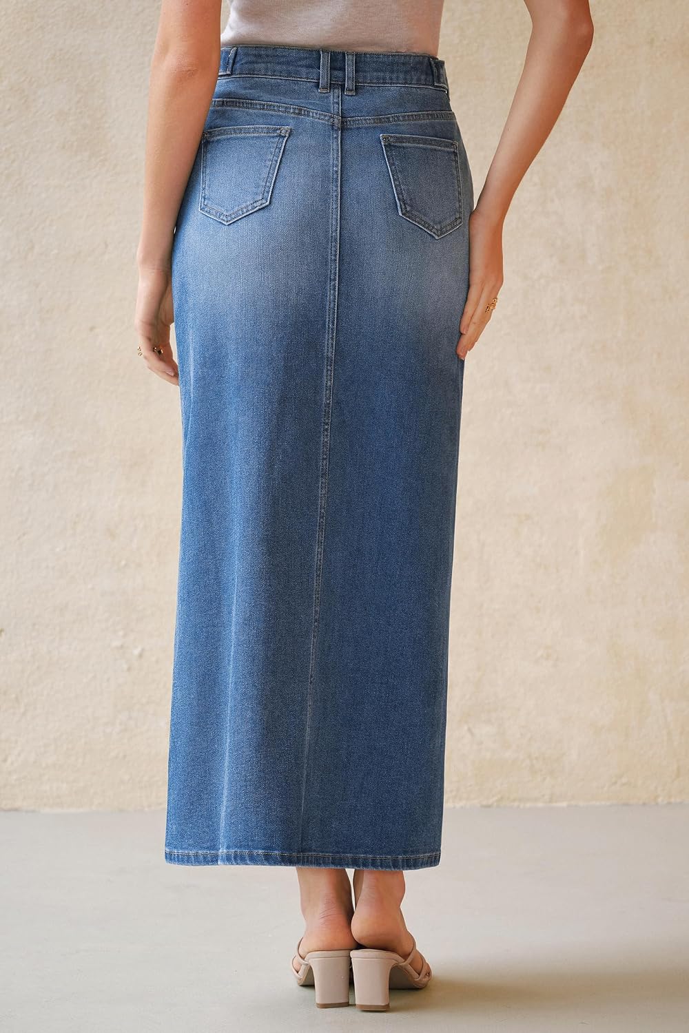 Arach&Cloz Women's Cotton Blend Stretch Adjustable Waist Denim Skirts with Pockets 2026