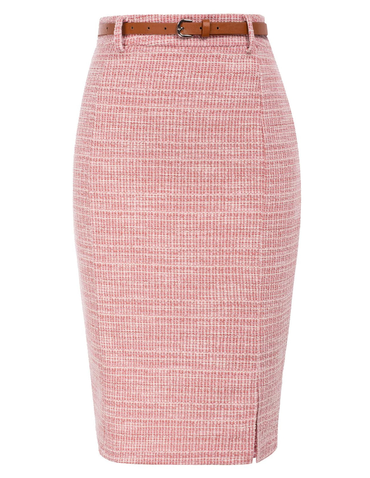 Kate Kasin Women Tweed Pencil Skirt, Knee Length Skirts with Slit