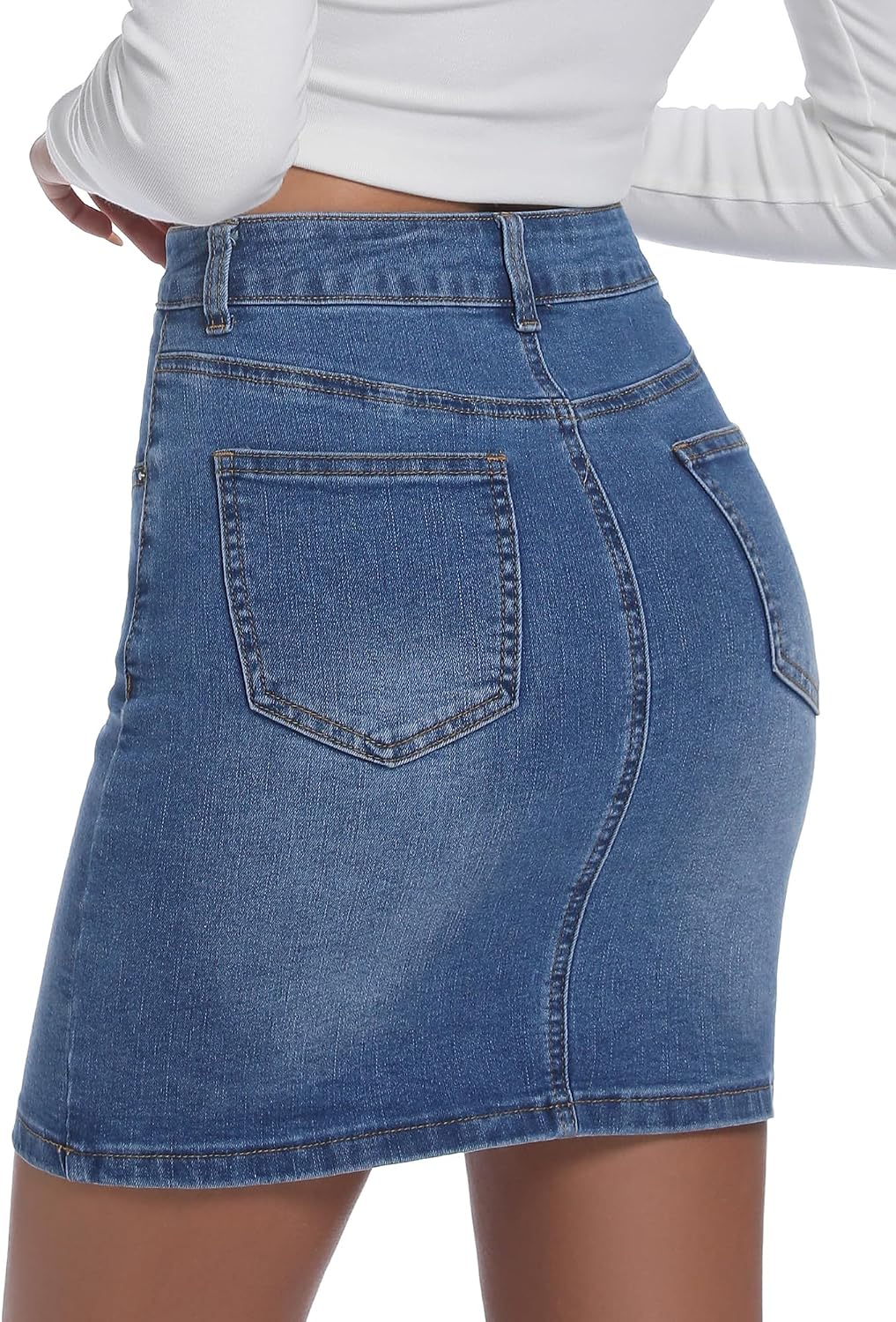 ELLEVEN Women's High Waisted Slim Fit Jean Skirts