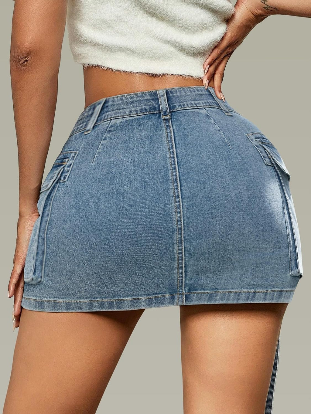 LOLILRSD Women Cargo Skirt Denim Mini Low Waist Y2K Jean Skirt with Pockets