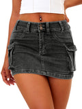 ELLEVEN Low Rise Denim Mini Skirt for Women High Stretch Jean Skirts