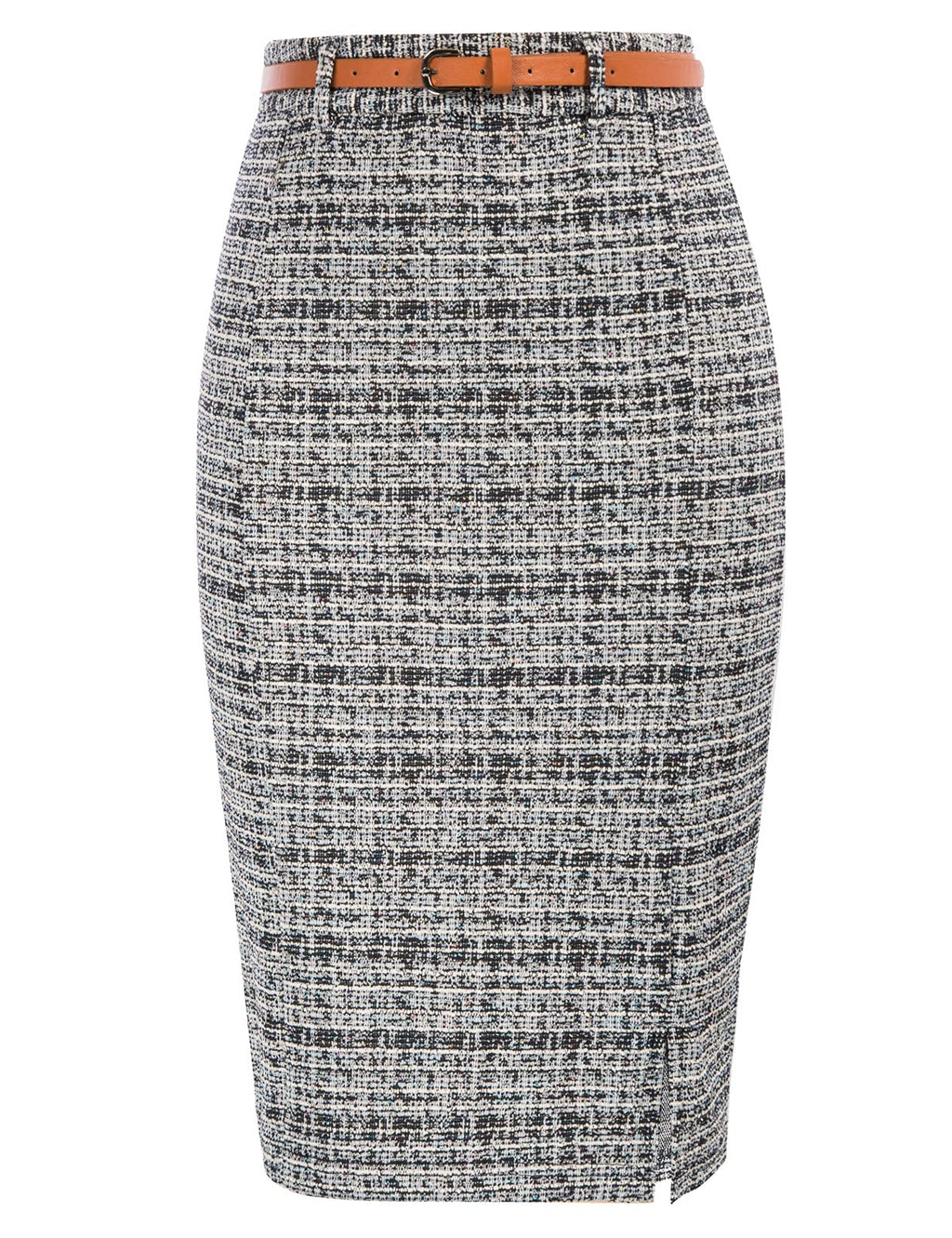 Kate Kasin Women Tweed Pencil Skirt, Knee Length Skirts with Slit