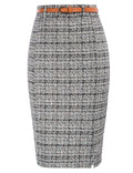Kate Kasin Women Tweed Pencil Skirt, Knee Length Skirts with Slit