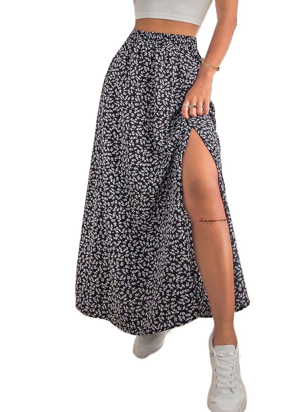 Avanova Women Boho Floral Slit Maxi Skirt Split Thigh High Waisted Long Skirts