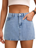 EMMIOL Jean Skirts for Women Mid Rise Summer Denim Skirt with Undershorts