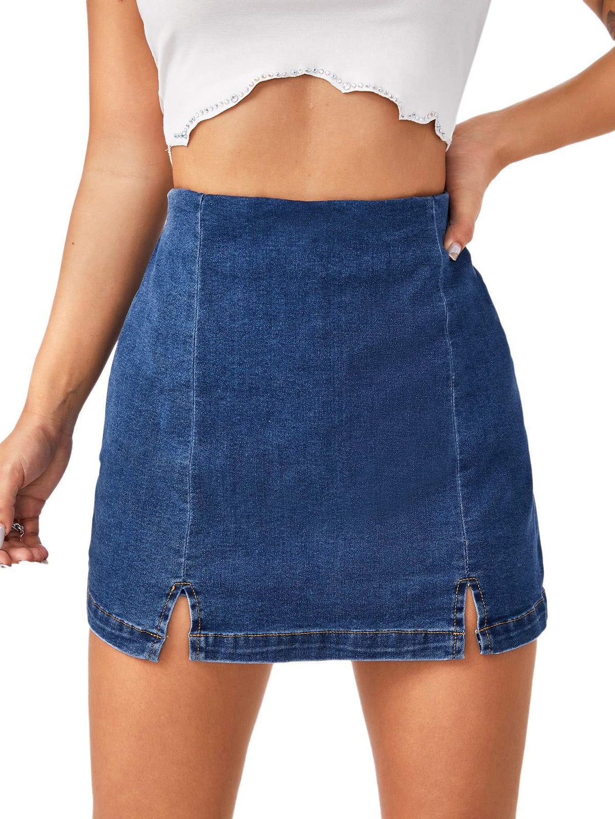 Floerns Women's Split Hem High Waist Denim Skorts Skirt Shorts