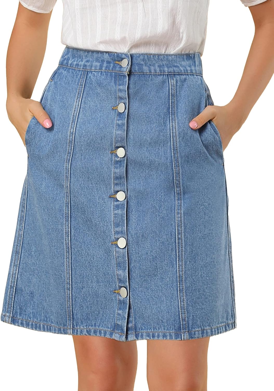 Allegra K Women's Denim Skirts Casual A-Line Short Button Down Jean Skirt