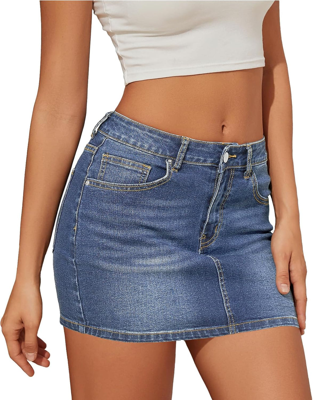 Jean Skirt for Women Casual Stretchy Low Waisted Denim Skirts Zip Fly Summer Hot Mini Skirt