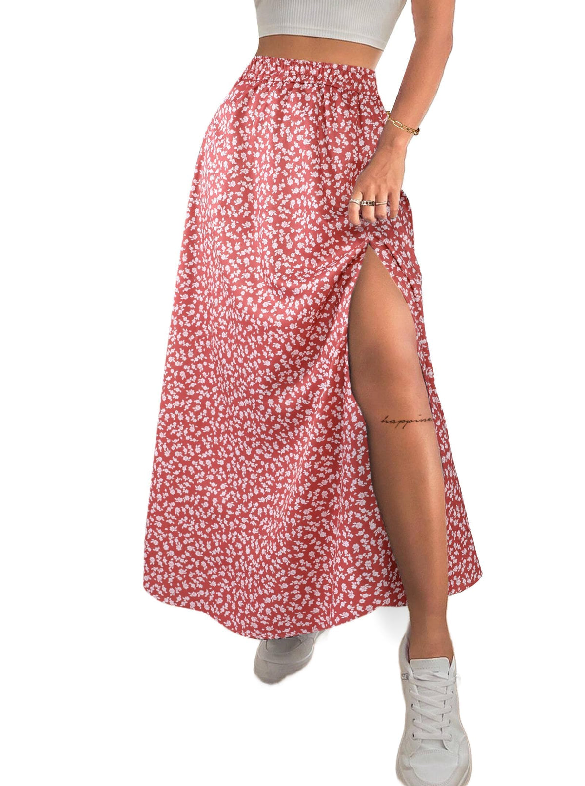 Avanova Women Boho Floral Slit Maxi Skirt Split Thigh High Waisted Long Skirts