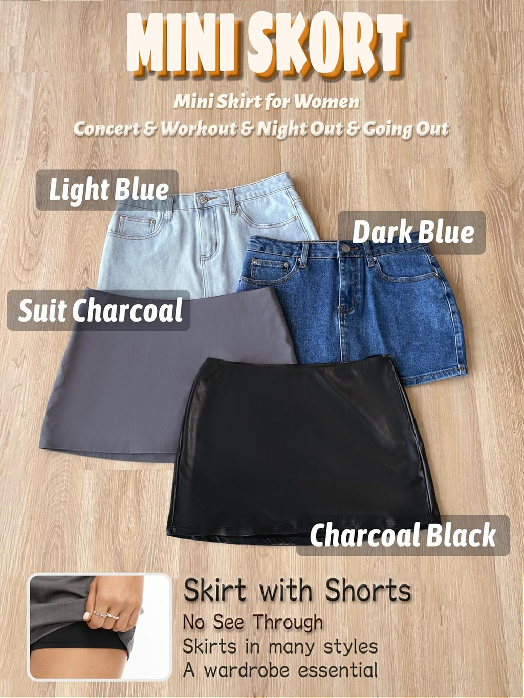 Danysu Stretchy Mini Skorts Low Waist Skirt with Shorts Side Slit Skirts