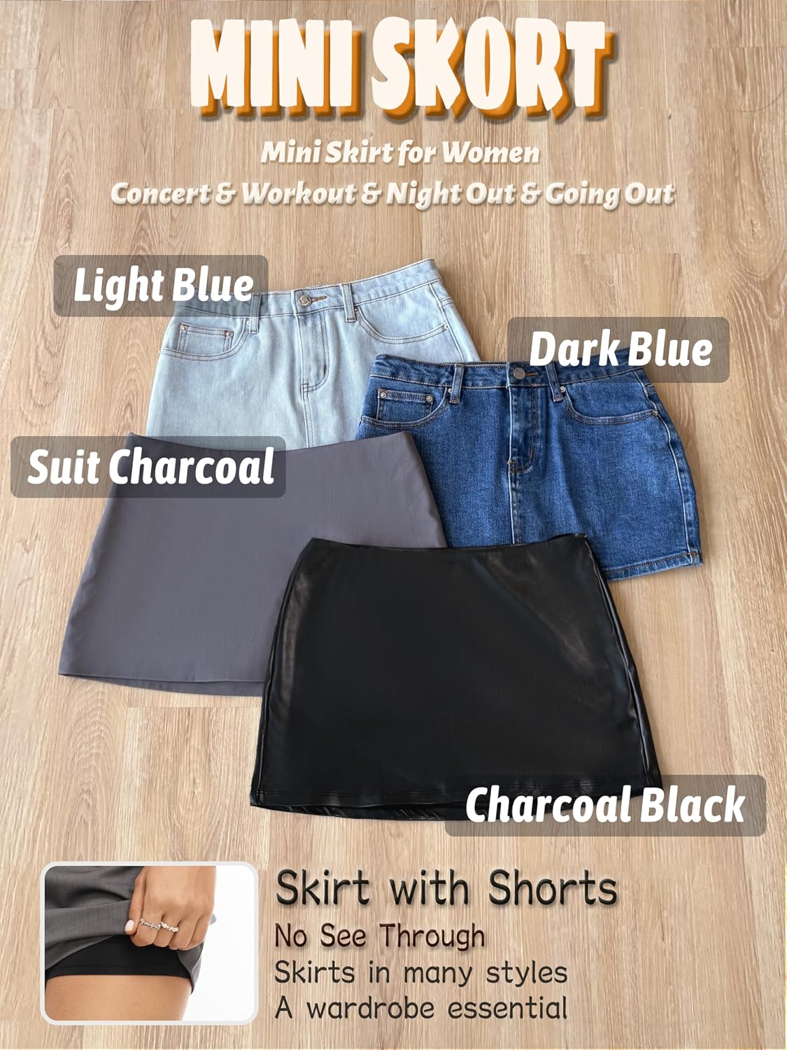 Danysu Stretchy Mini Skorts Low Waist Skirt with Shorts Side Slit Skirts