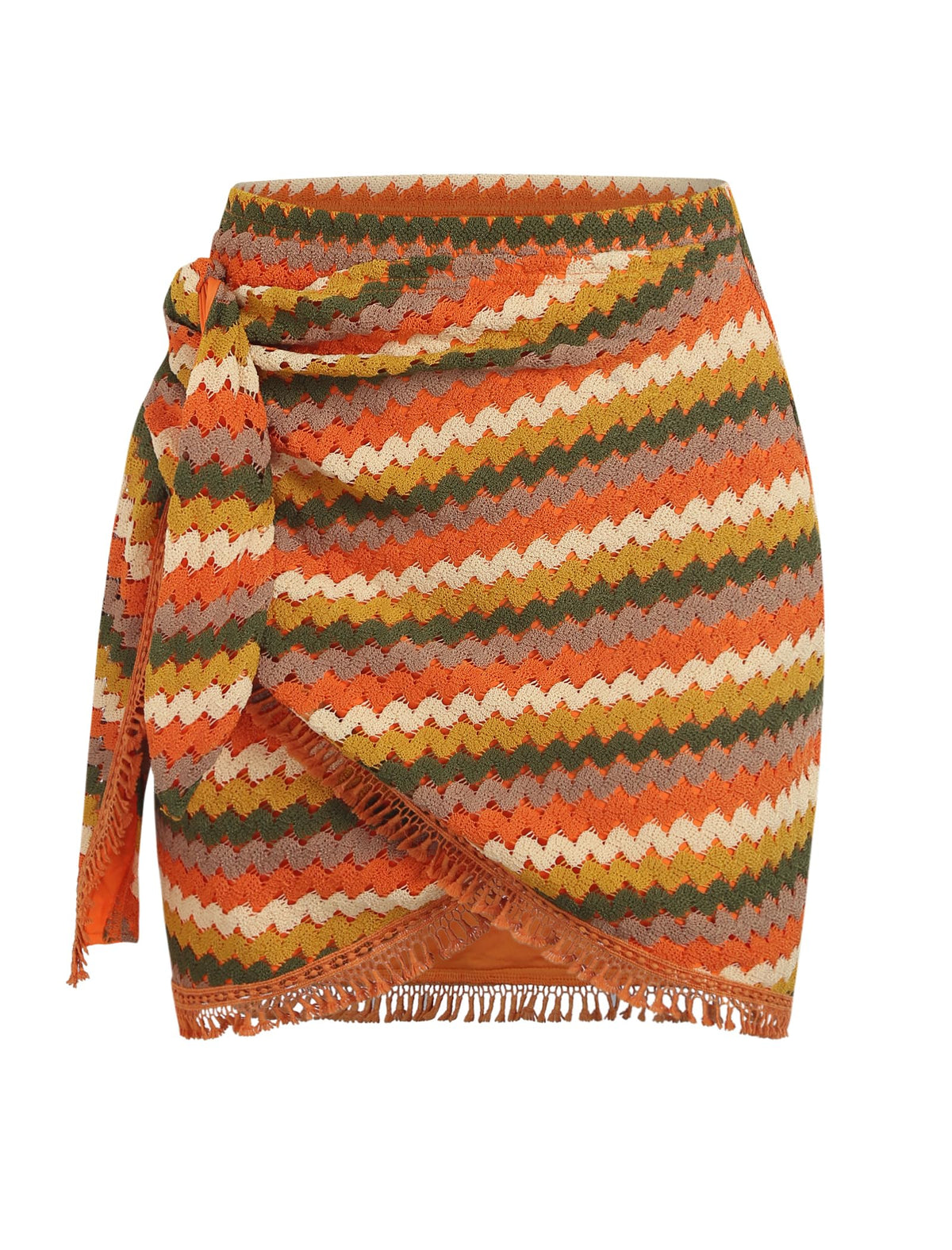 ZAFUL Slit Skirt for Women Boho Print Tie Side Wrap Tassel Casual Beach Mini Skirt