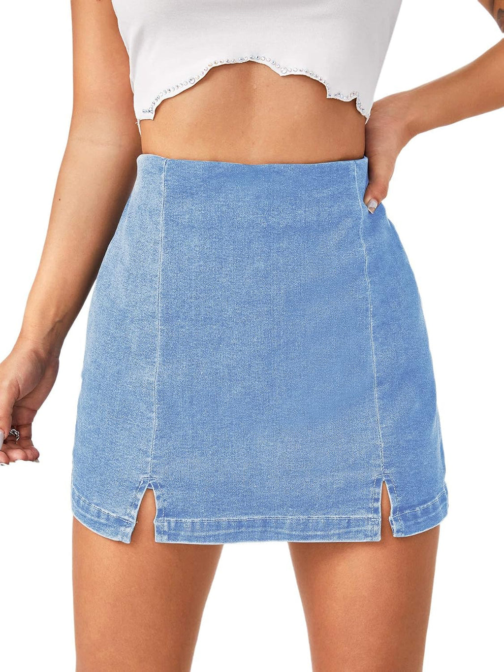 Floerns Women's Split Hem High Waist Denim Skorts Skirt Shorts