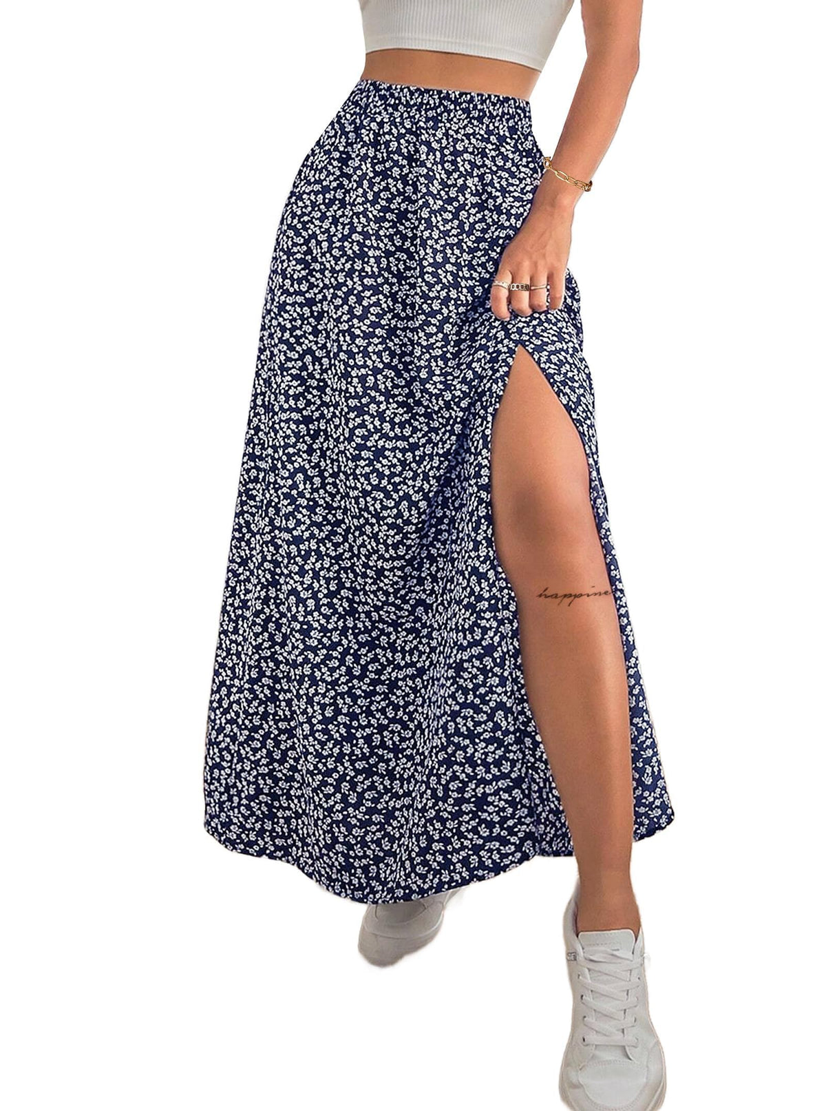 Avanova Women Boho Floral Slit Maxi Skirt Split Thigh High Waisted Long Skirts